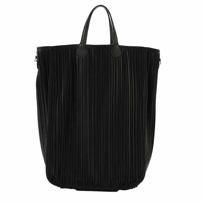 BARNEYS NEW YORK プリーツ加工フェイクレザートートバッグ BLACK