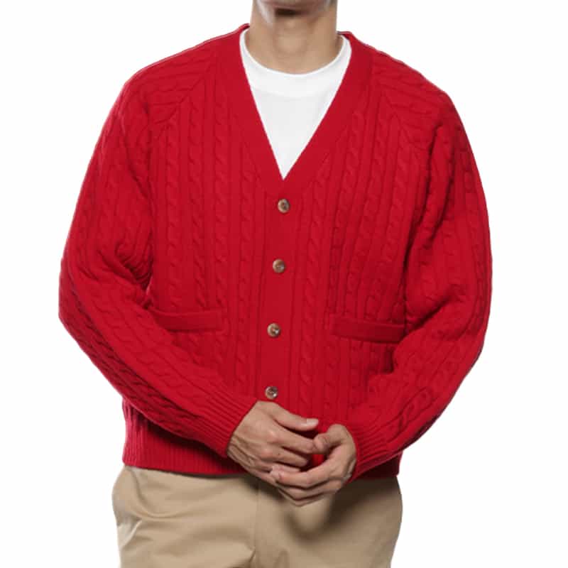 BARNEYS NEW YORK ケーブルニットカーディガン RED