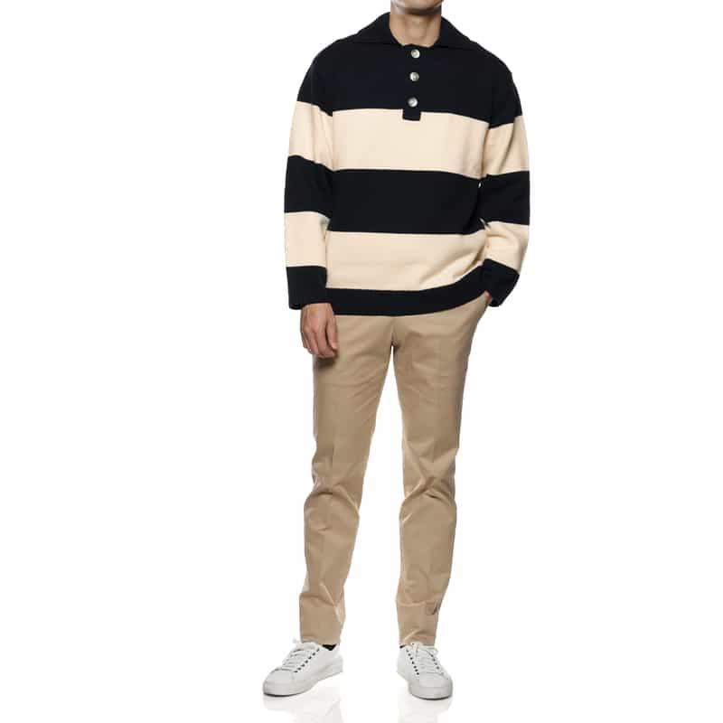 BARNEYS NEW YORK ボーダー柄ポロニットプルオーバー NAVY