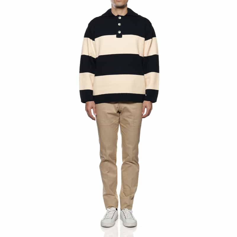 BARNEYS NEW YORK ボーダー柄ポロニットプルオーバー NAVY