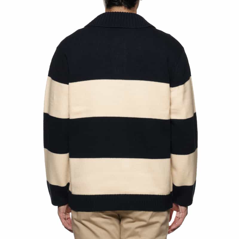 BARNEYS NEW YORK ボーダー柄ポロニットプルオーバー NAVY