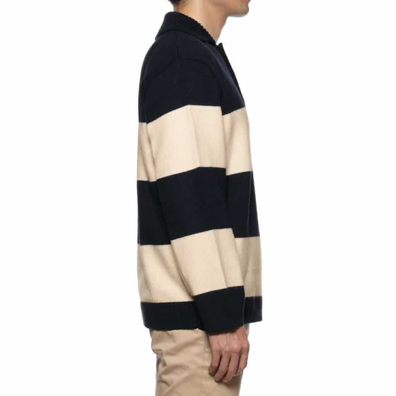 BARNEYS NEW YORK ボーダー柄ポロニットプルオーバー NAVY