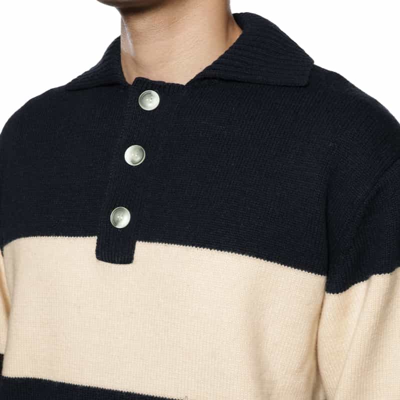 BARNEYS NEW YORK ボーダー柄ポロニットプルオーバー NAVY