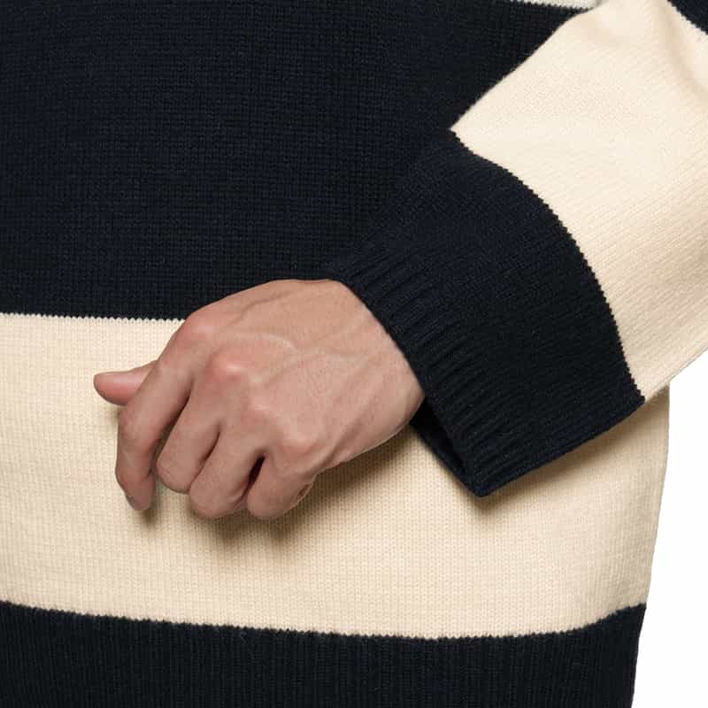 BARNEYS NEW YORK ボーダー柄ポロニットプルオーバー NAVY