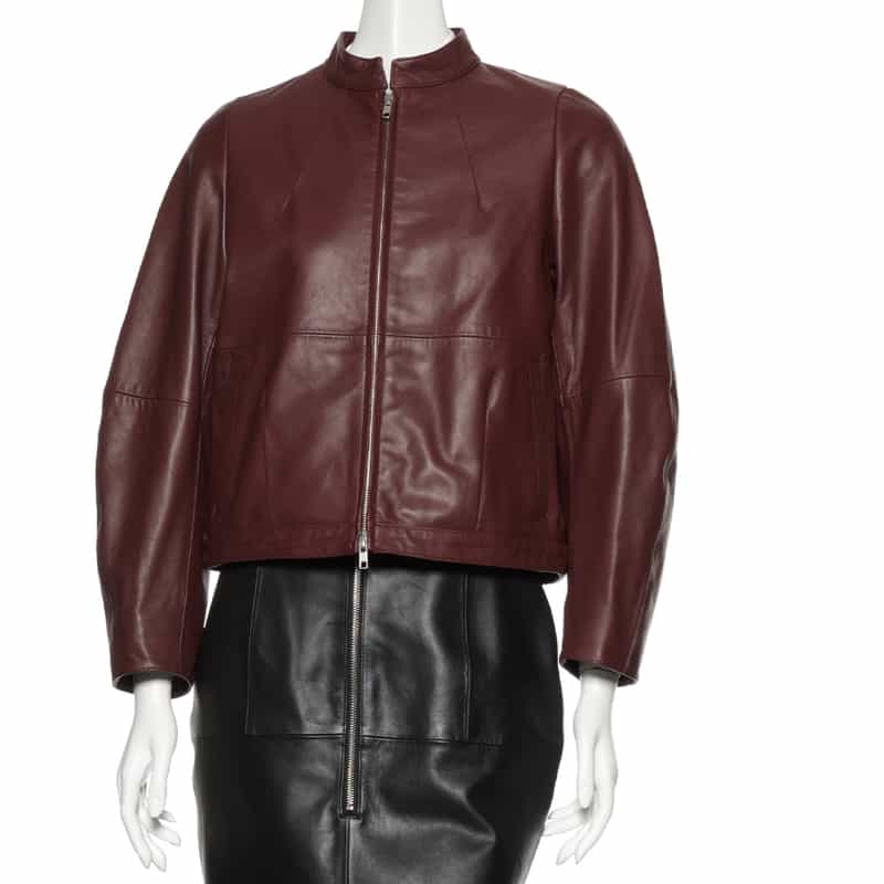 BARNEYS NEW YORK コクーンスリーブ レザー ボンバージャケット WINE