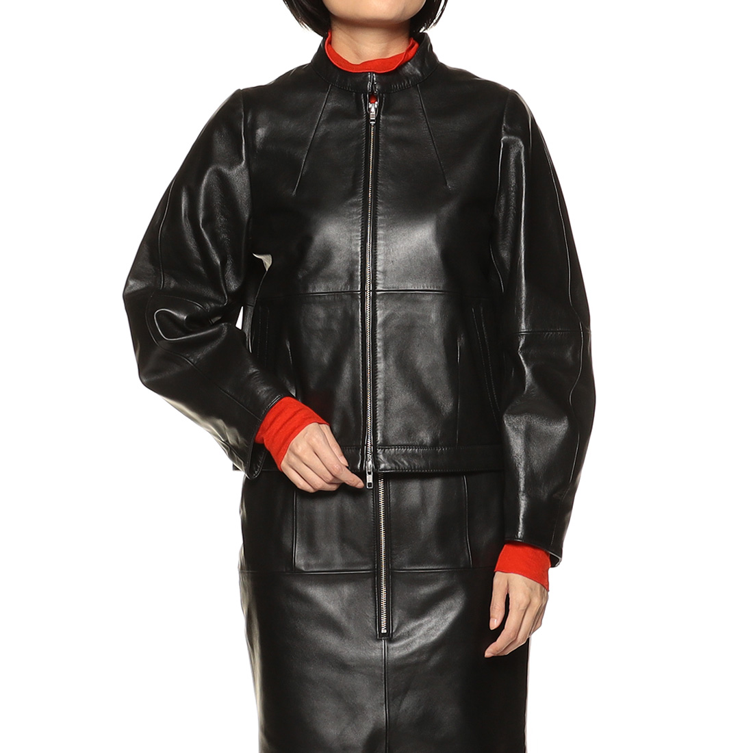 コクーンスリーブ レザー ボンバージャケット