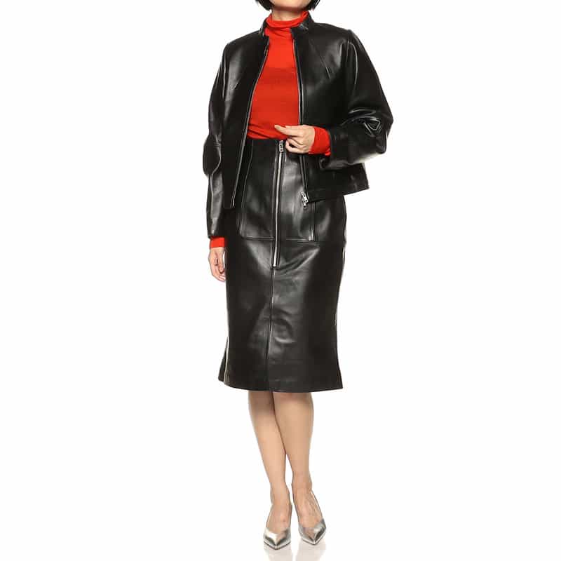 BARNEYS NEW YORK コクーンスリーブ レザー ボンバージャケット BLACK