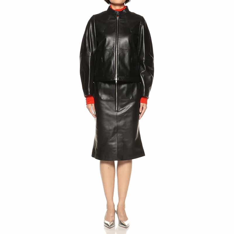 BARNEYS NEW YORK コクーンスリーブ レザー ボンバージャケット BLACK