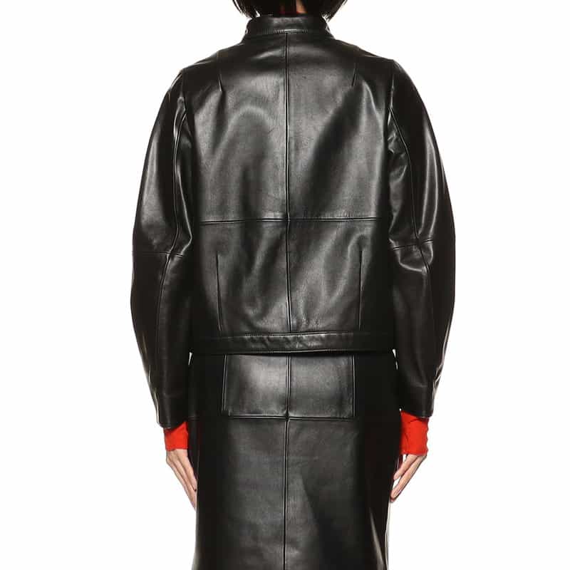 BARNEYS NEW YORK コクーンスリーブ レザー ボンバージャケット BLACK