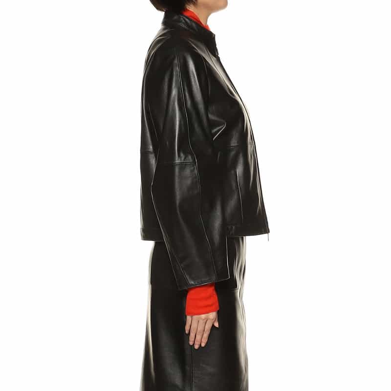 BARNEYS NEW YORK コクーンスリーブ レザー ボンバージャケット BLACK