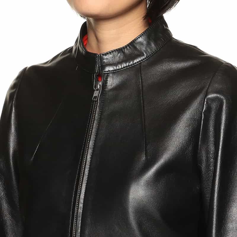 BARNEYS NEW YORK コクーンスリーブ レザー ボンバージャケット BLACK