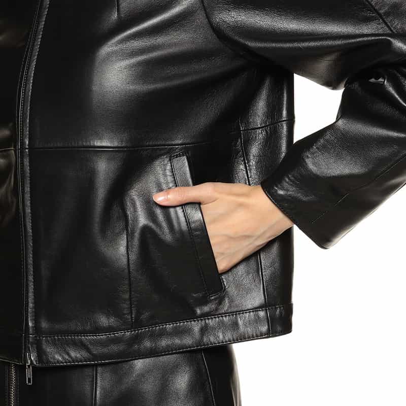 BARNEYS NEW YORK コクーンスリーブ レザー ボンバージャケット BLACK