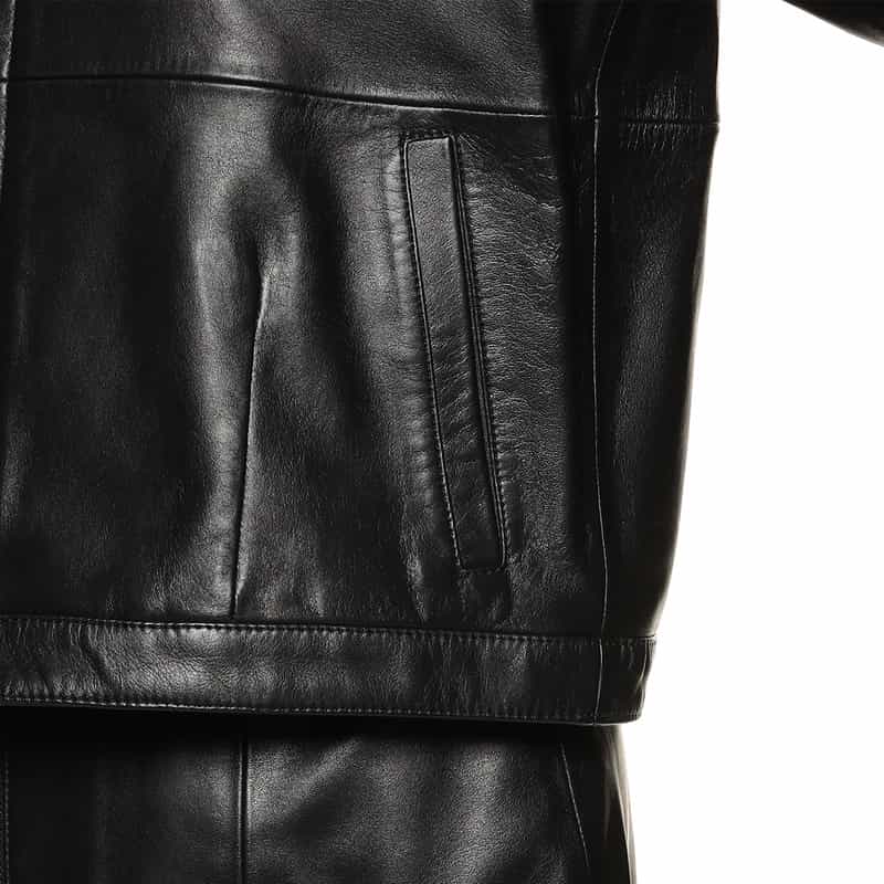 BARNEYS NEW YORK コクーンスリーブ レザー ボンバージャケット BLACK