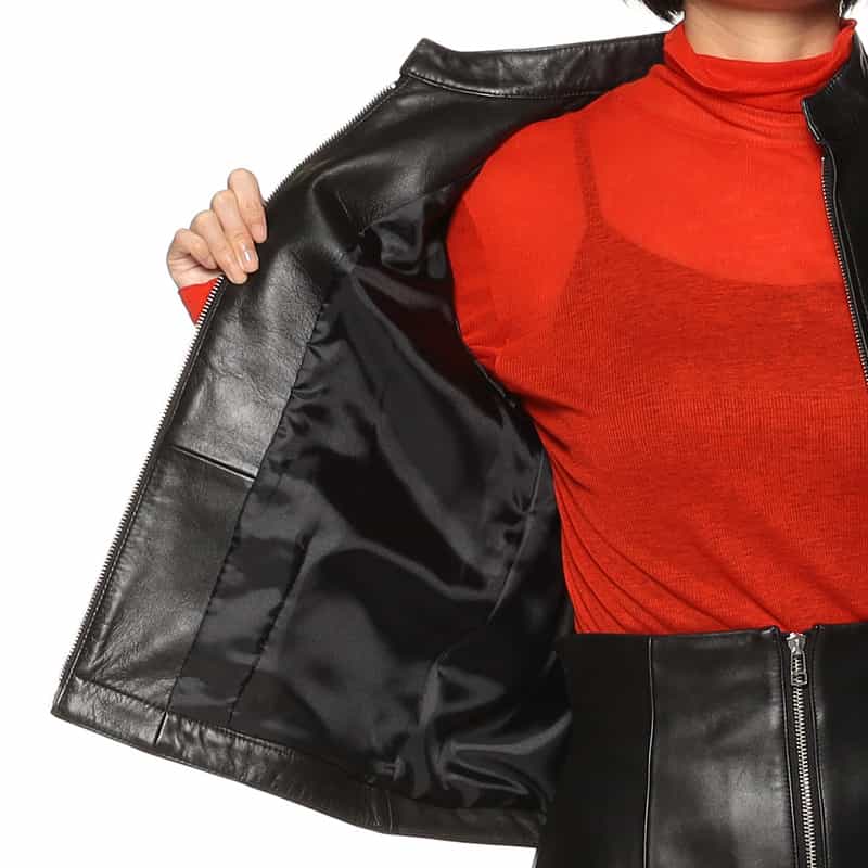 BARNEYS NEW YORK コクーンスリーブ レザー ボンバージャケット BLACK