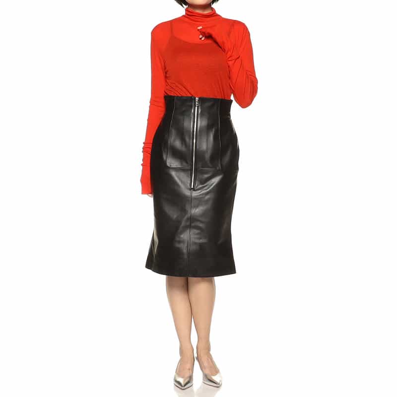 BARNEYS NEW YORK ハイウエスト レザー タイトスカート BLACK
