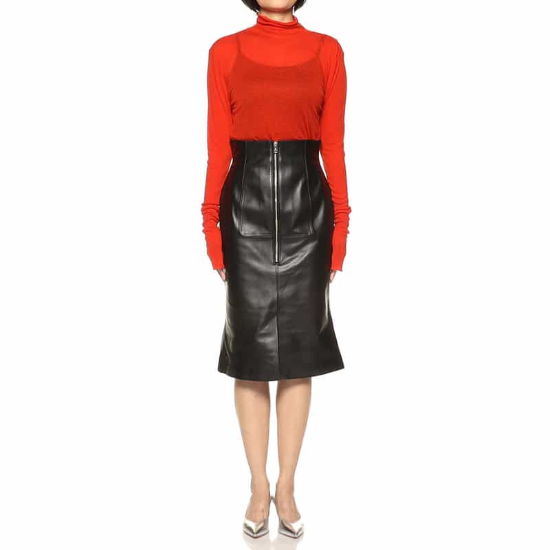 BARNEYS NEW YORK ハイウエスト レザー タイトスカート BLACK