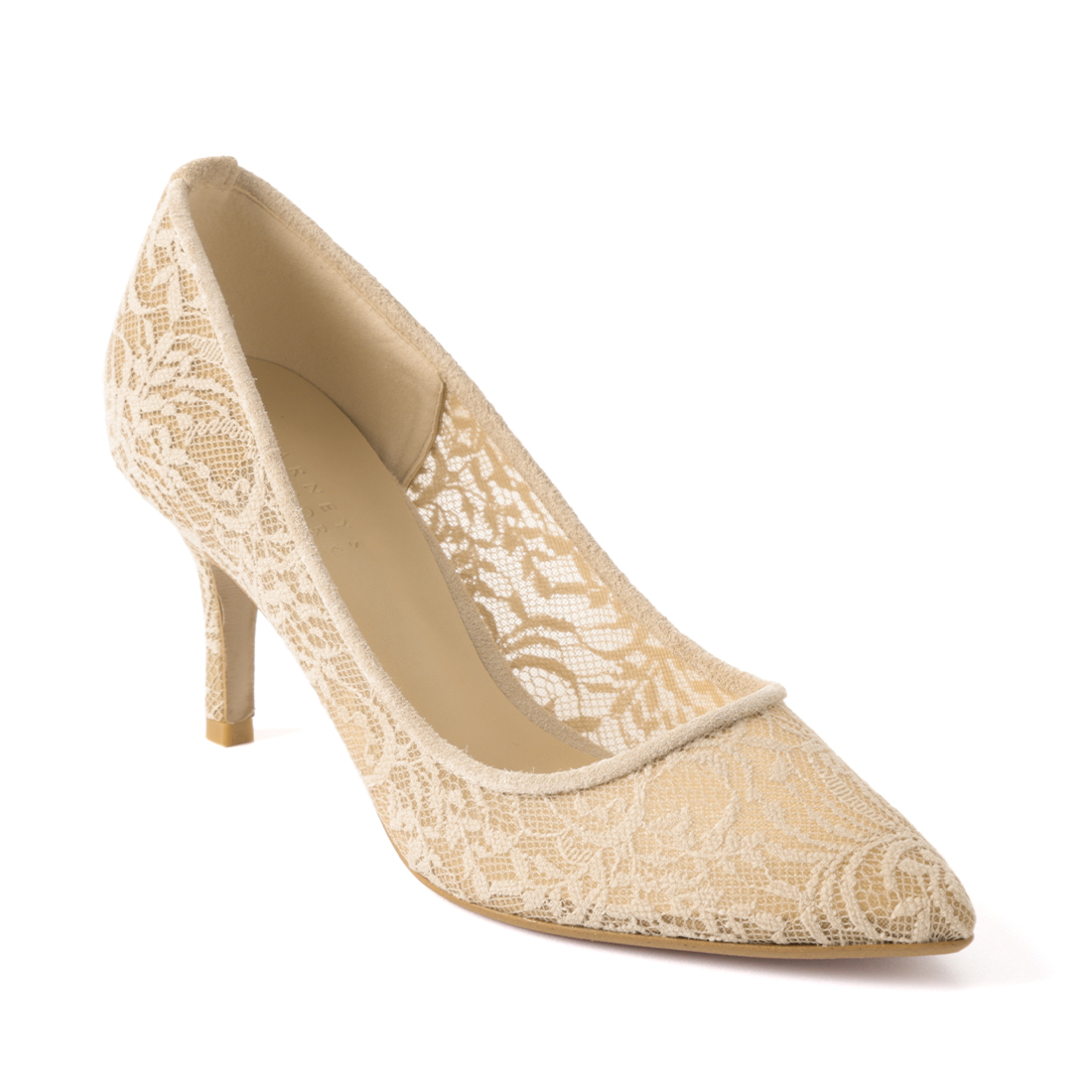 レース素材 ポインテッドトゥパンプス