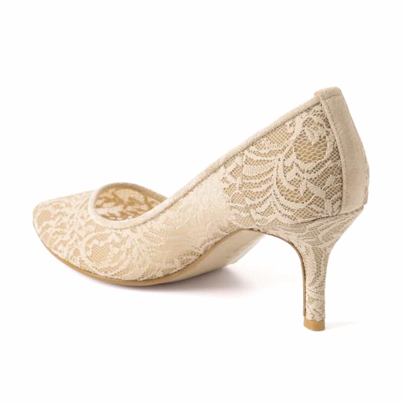 BARNEYS NEW YORK レース素材 ポインテッドトゥパンプス BEIGE