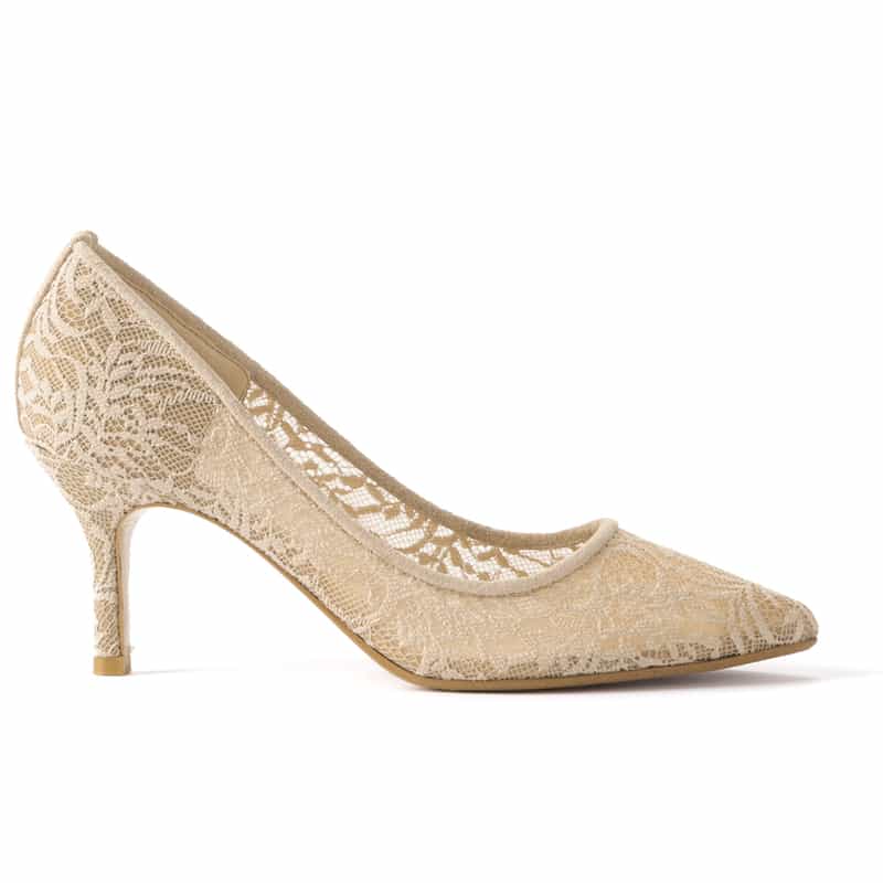 BARNEYS NEW YORK レース素材 ポインテッドトゥパンプス BEIGE
