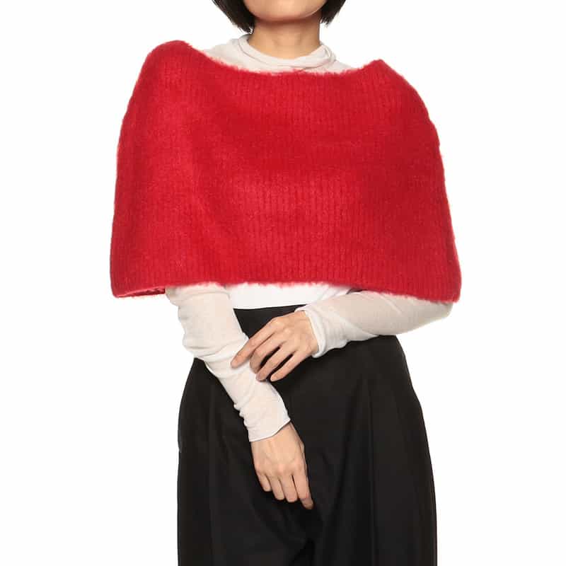 BARNEYS NEW YORK 2WAYシャギー ニットケープ RED