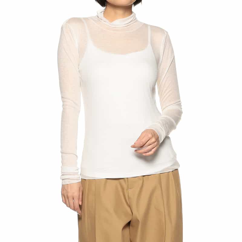 BARNEYS NEW YORK タートルネック ロングスリーブ シアーニットプルオーバー WHITE