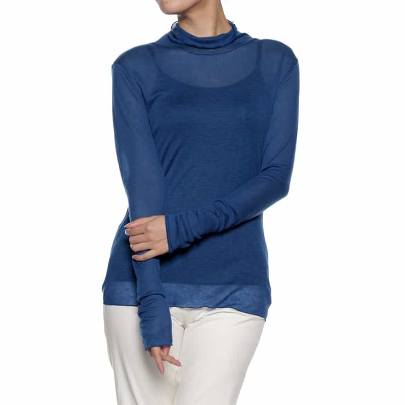 BARNEYS NEW YORK タートルネック ロングスリーブ シアーニットプルオーバー BLUE