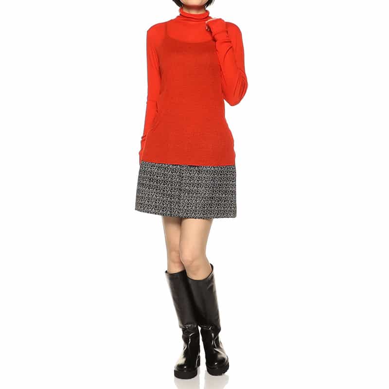 BARNEYS NEW YORK タートルネック ロングスリーブ シアーニットプルオーバー RED