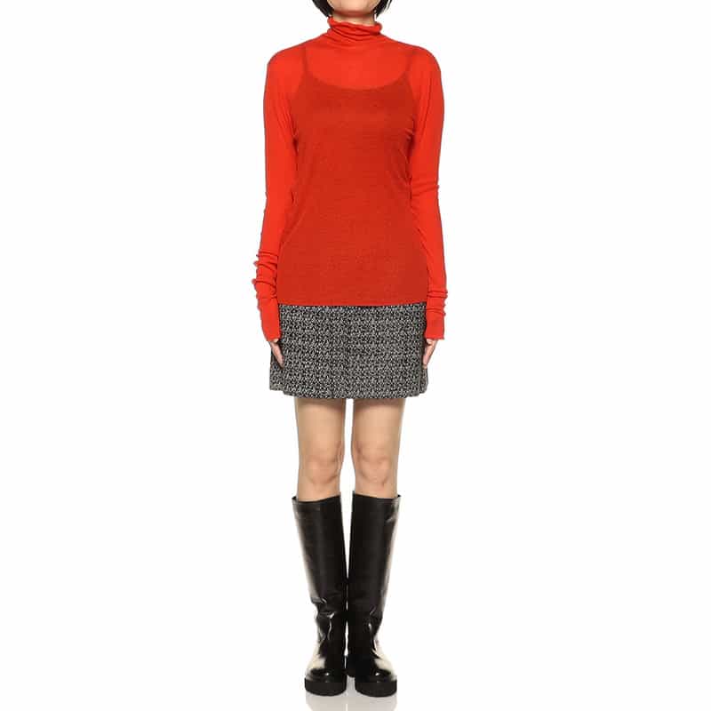 BARNEYS NEW YORK タートルネック ロングスリーブ シアーニットプルオーバー RED