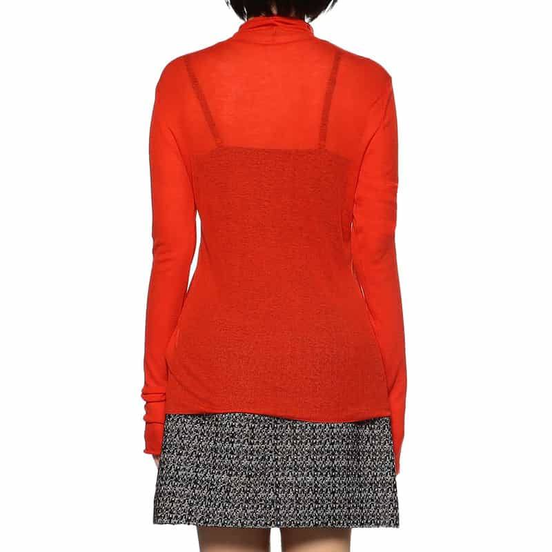 BARNEYS NEW YORK タートルネック ロングスリーブ シアーニットプルオーバー RED