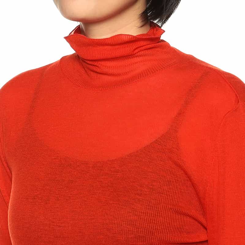 BARNEYS NEW YORK タートルネック ロングスリーブ シアーニットプルオーバー RED