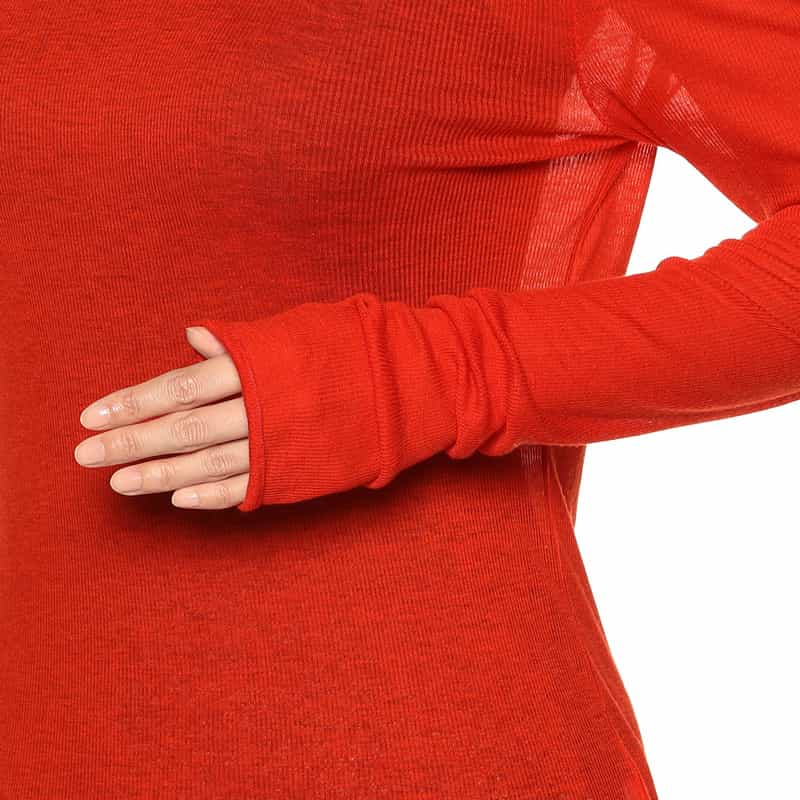 BARNEYS NEW YORK タートルネック ロングスリーブ シアーニットプルオーバー RED