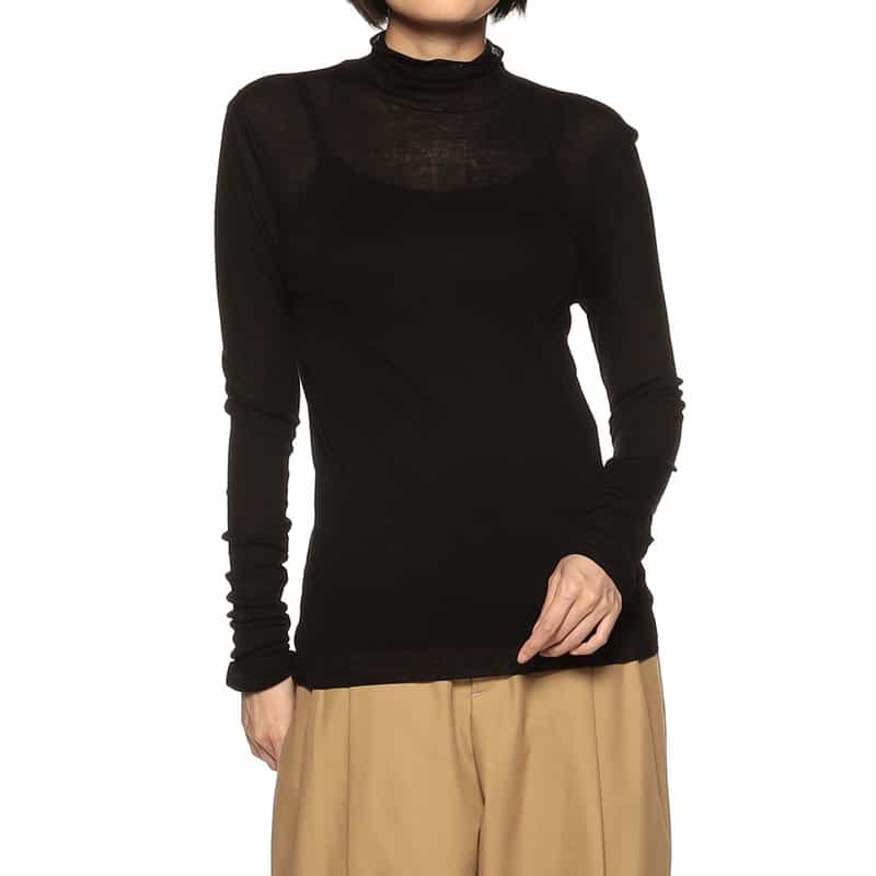 BARNEYS NEW YORK タートルネック ロングスリーブ シアーニットプルオーバー BLACK