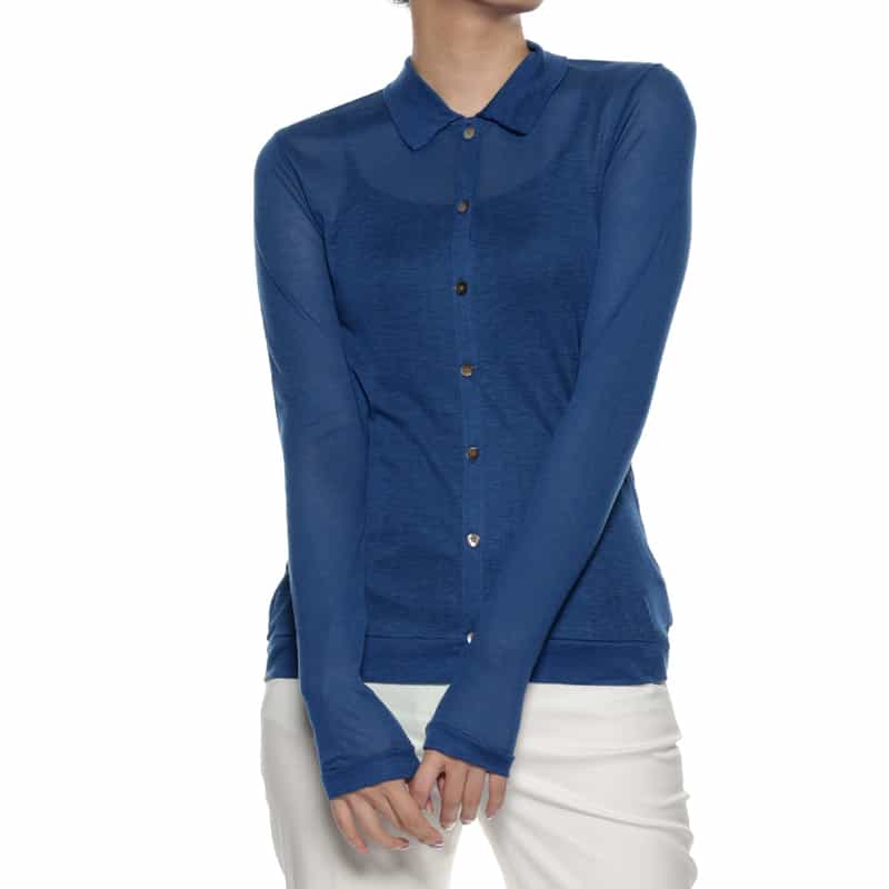 BARNEYS NEW YORK 襟付きシアーニット カーディガン BLUE