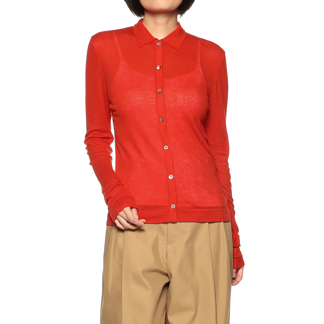 襟付きシアーニット カーディガン