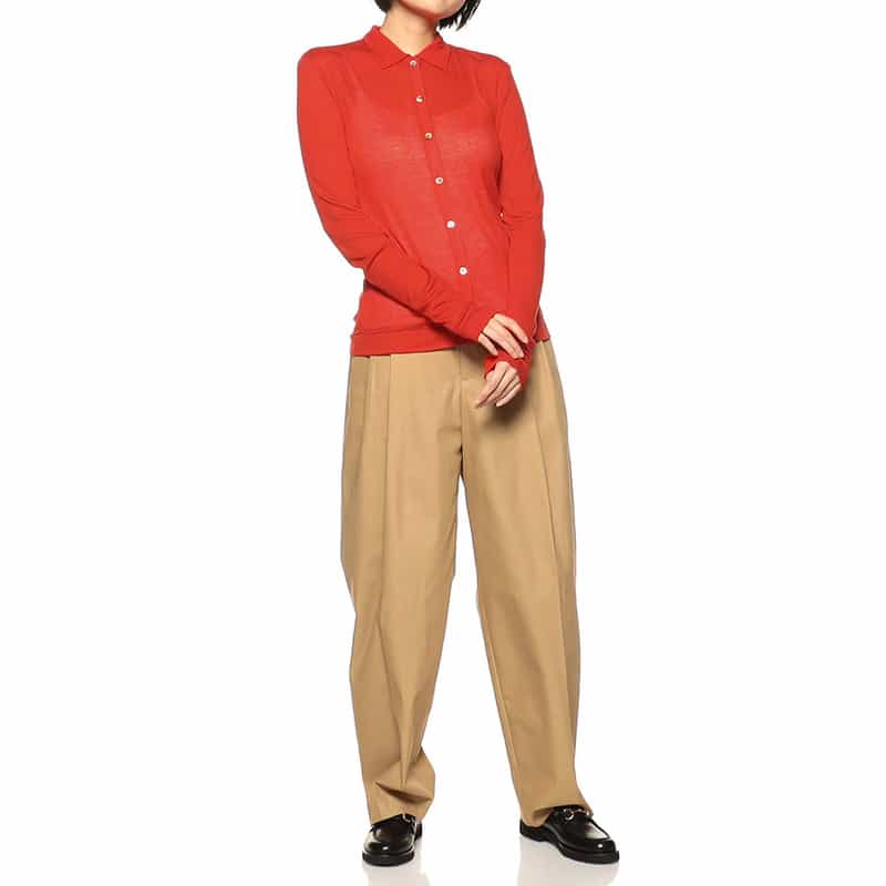 BARNEYS NEW YORK 襟付きシアーニット カーディガン RED