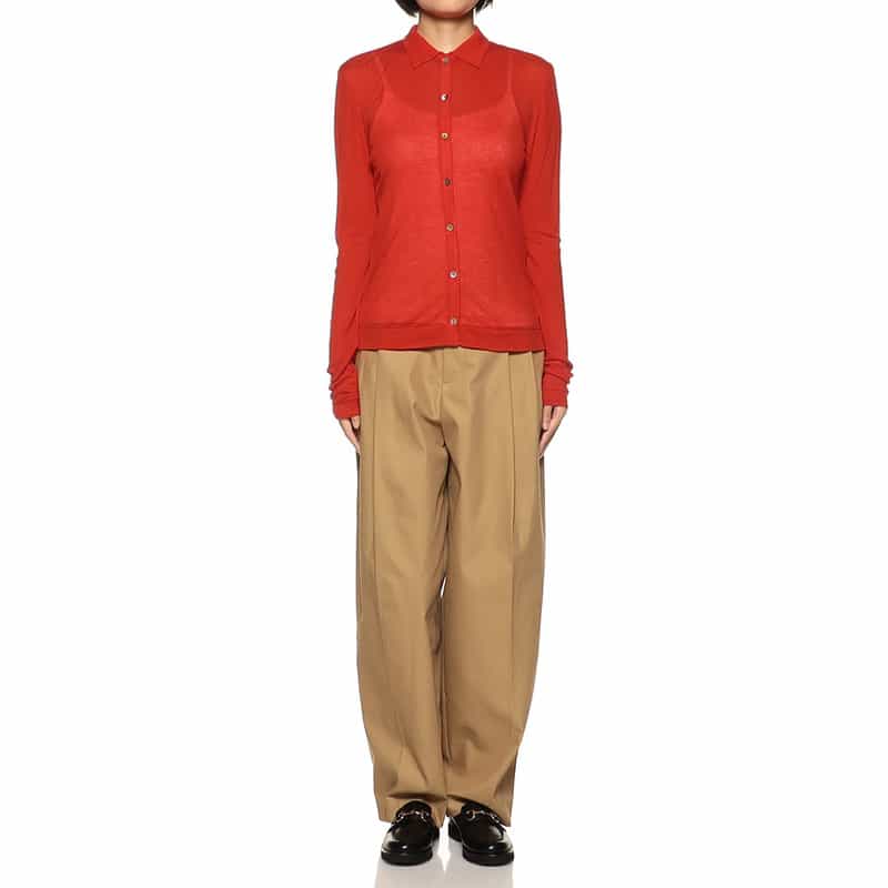 BARNEYS NEW YORK 襟付きシアーニット カーディガン RED