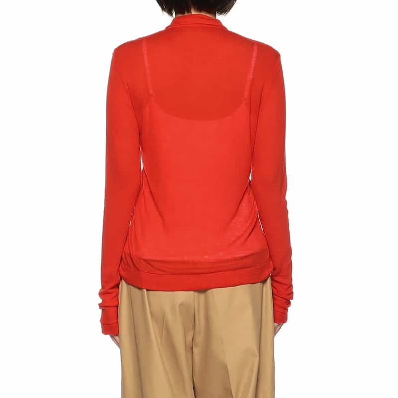 BARNEYS NEW YORK 襟付きシアーニット カーディガン RED