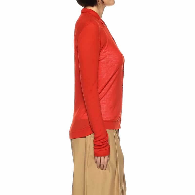 BARNEYS NEW YORK 襟付きシアーニット カーディガン RED