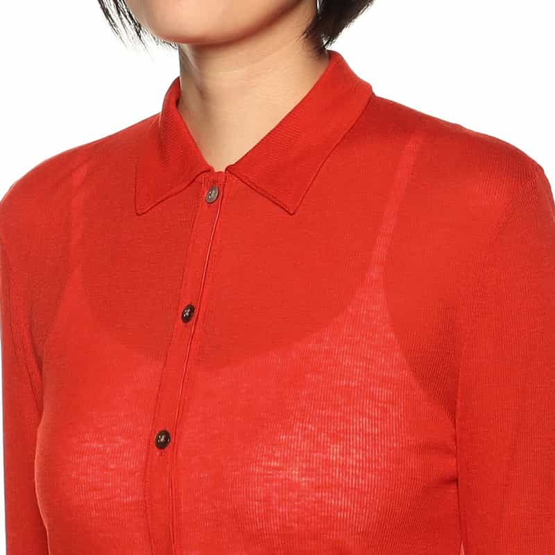 BARNEYS NEW YORK 襟付きシアーニット カーディガン RED