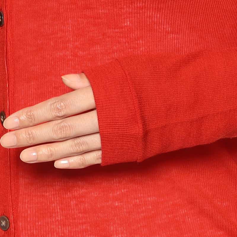 BARNEYS NEW YORK 襟付きシアーニット カーディガン RED