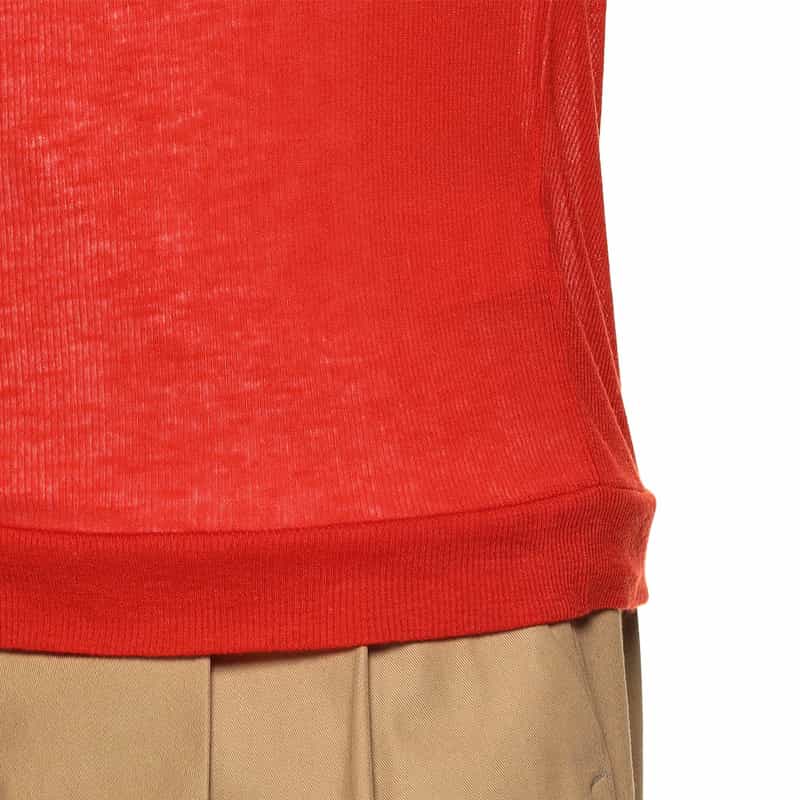 BARNEYS NEW YORK 襟付きシアーニット カーディガン RED