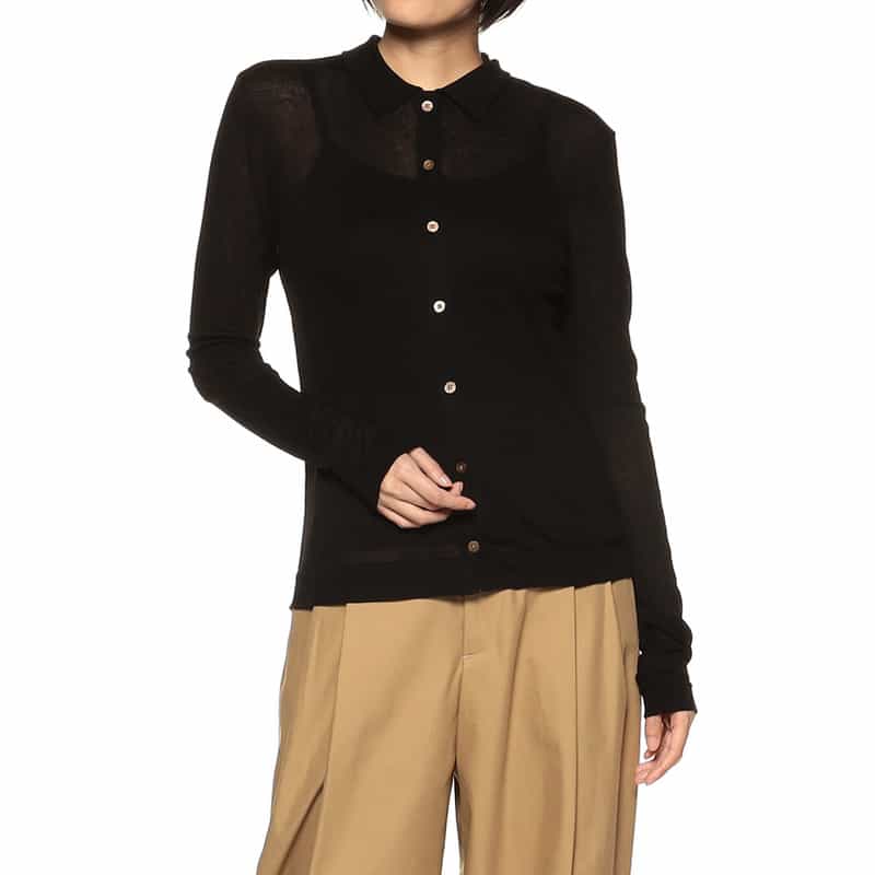 BARNEYS NEW YORK 襟付きシアーニット カーディガン BLACK