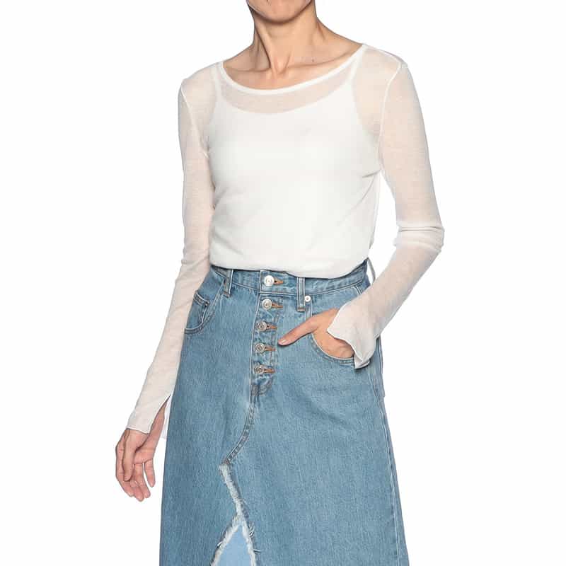 BARNEYS NEW YORK クルーネック シアーニットプルオーバー WHITE