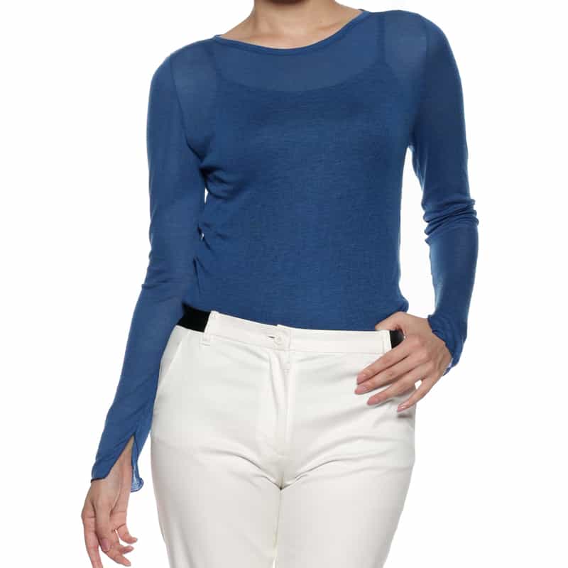 BARNEYS NEW YORK クルーネック シアーニットプルオーバー BLUE