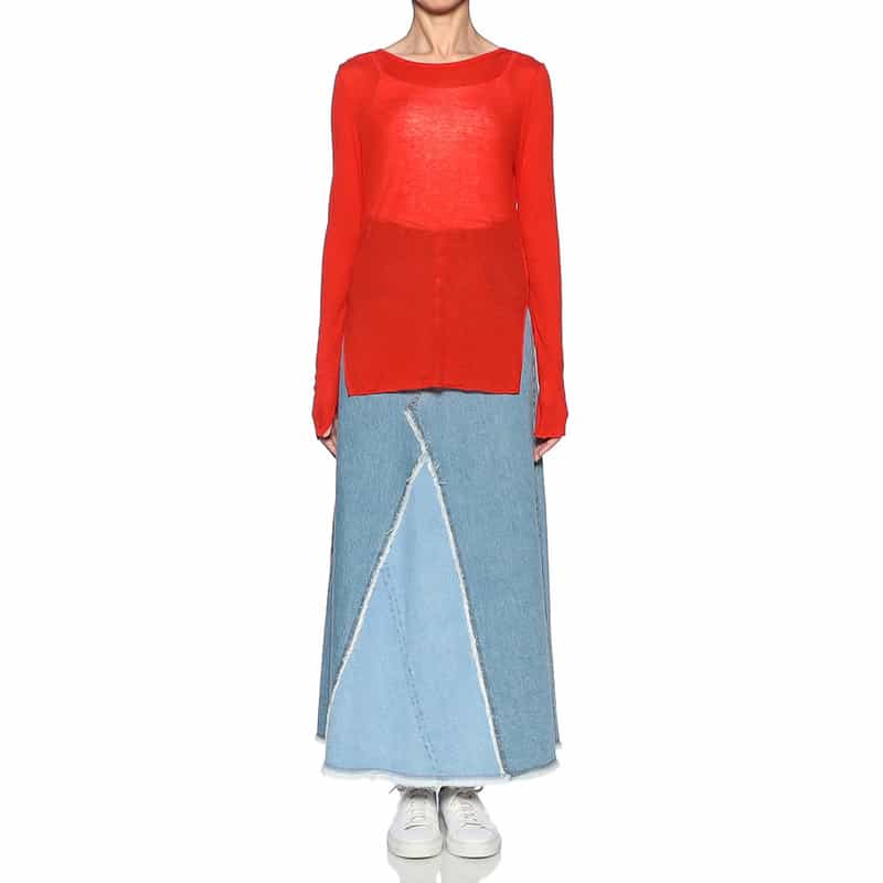 BARNEYS NEW YORK クルーネック シアーニットプルオーバー RED