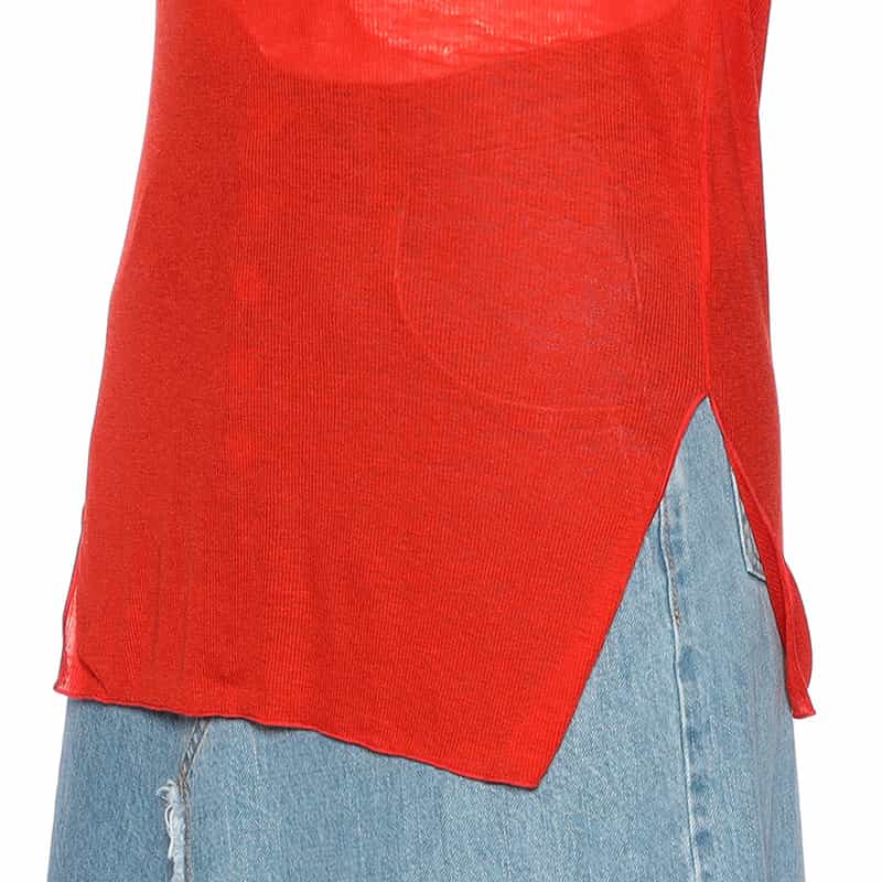 BARNEYS NEW YORK クルーネック シアーニットプルオーバー RED