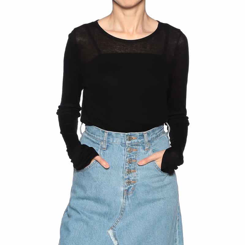 BARNEYS NEW YORK クルーネック シアーニットプルオーバー BLACK