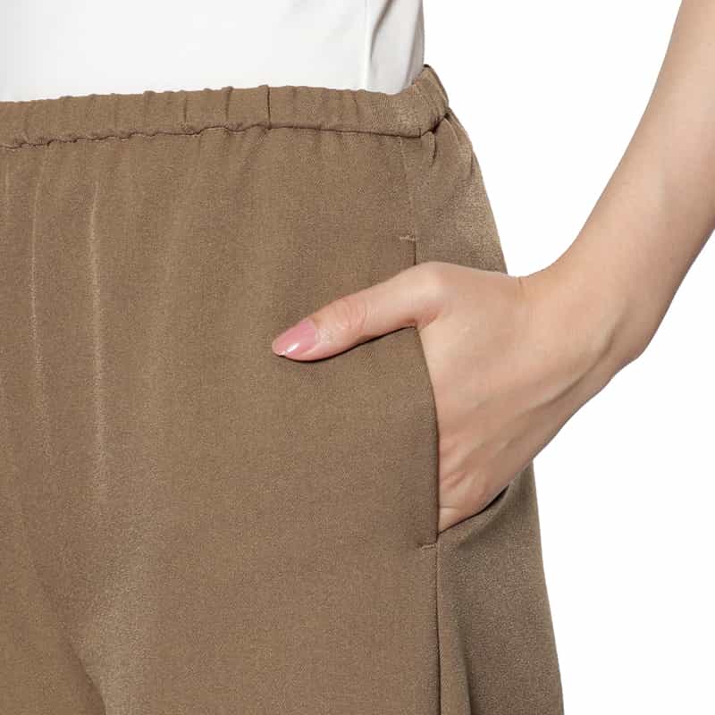 BARNEYS NEW YORK ウォッシャブル ドローストリングワイドパンツ LIGHT BROWN