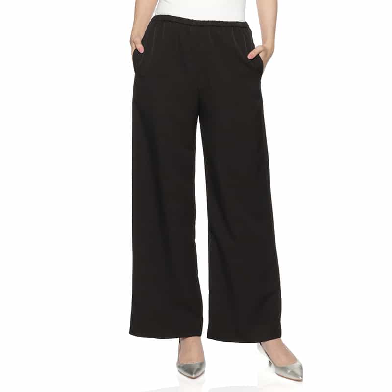 BARNEYS NEW YORK ウォッシャブル ドローストリングワイドパンツ BLACK