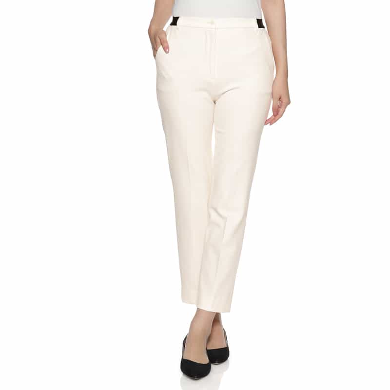 BARNEYS NEW YORK ウォッシャブル 裏起毛バックウエストゴムパンツ WHITE